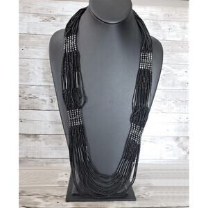 Vintage Necklace - 30" Extra Long Black Beaded Statement Necklace